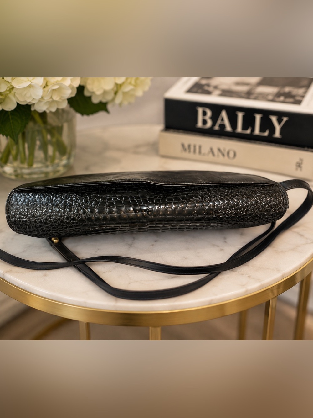Bally Leather Croc-Embossed 3-Way Shoulder Crossbody Clutch Bag | Vintage - Picture 8 of 16